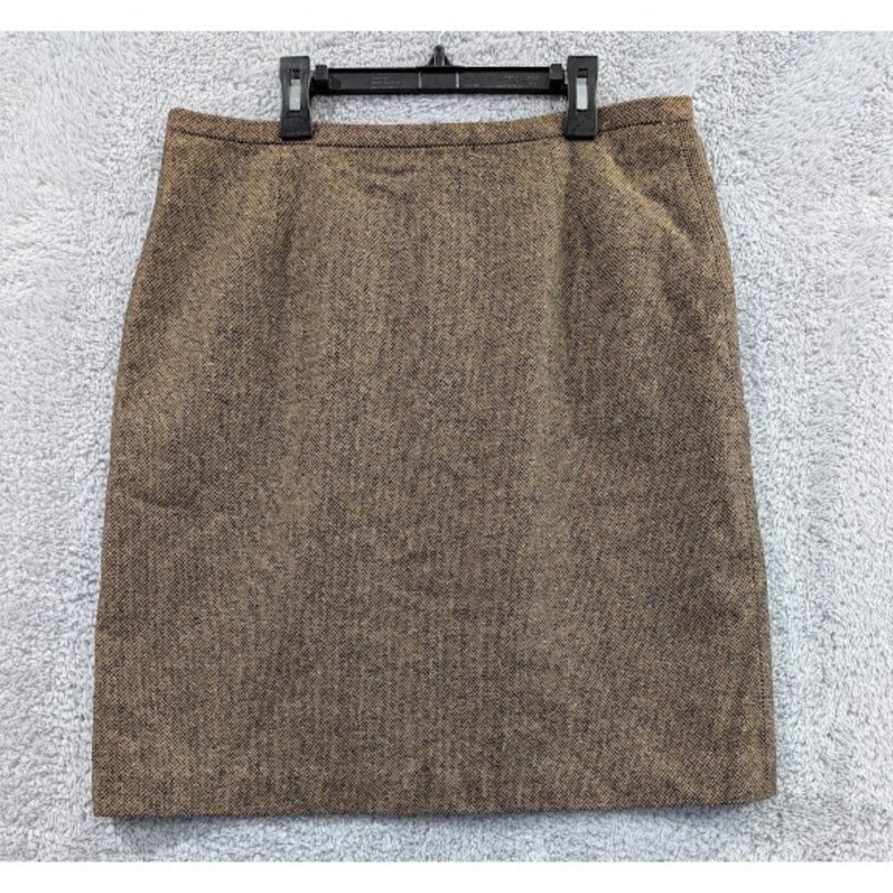 Eddie Bauer Skirt Women 14 Brown Wool Silk Blend Herringbone Knee Length Vintage